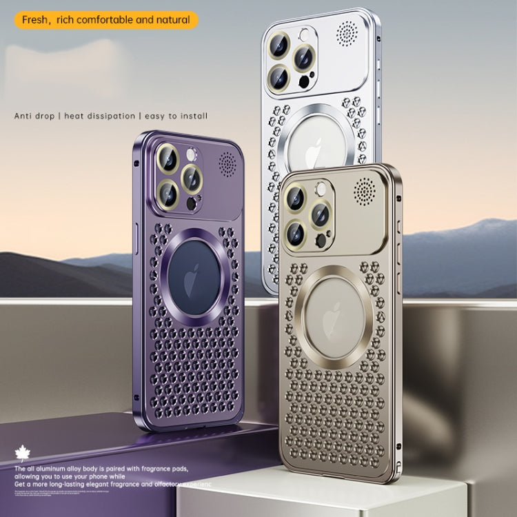 For iPhone 12 Pro Max Spring Buckle MagSafe Magnetic Metal Aromatherapy Phone Case(Purple) - iPhone 12 Pro Max Cases by buy2fix | Online Shopping UK | buy2fix