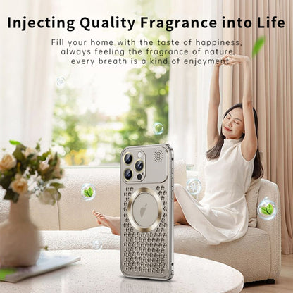 For iPhone 13 Pro Spring Buckle MagSafe Magnetic Metal Aromatherapy Phone Case(Grey) - iPhone 13 Pro Cases by buy2fix | Online Shopping UK | buy2fix