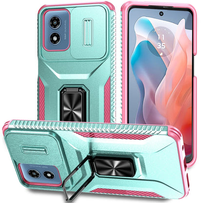 For Motorola Moto G Play 2024 Sliding Camshield Holder Phone Case(Grey Green + Pink) - Motorola Cases by buy2fix | Online Shopping UK | buy2fix