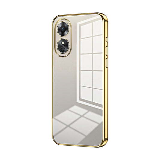 For OPPO A17 / A17K Transparent Plating Fine Hole Phone Case(Gold) - OPPO Cases by buy2fix | Online Shopping UK | buy2fix