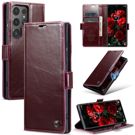 For Samsung Galaxy S24 Ultra 5G CaseMe 003 Crazy Horse Texture Flip Leather Phone Case(Mulberry Red) - Galaxy S24 Ultra 5G Cases by CaseMe | Online Shopping UK | buy2fix