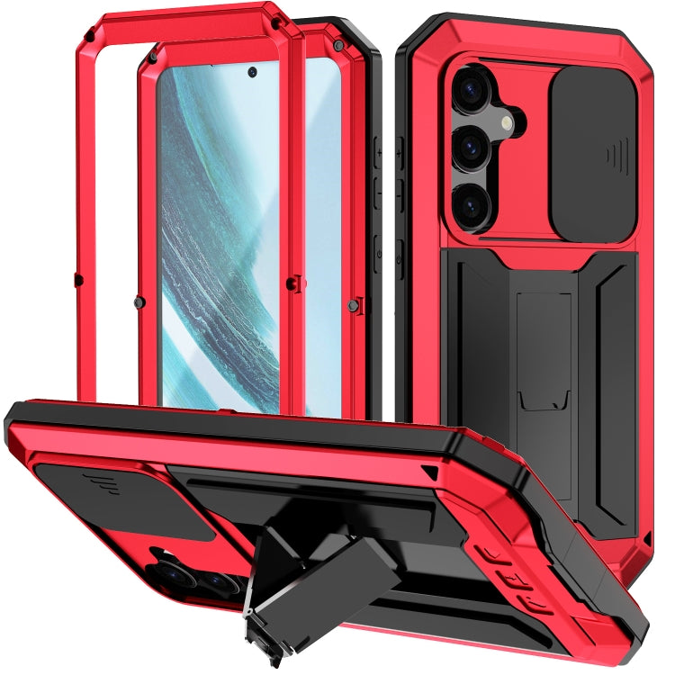 For Samsung Galaxy S24+ 5G R-JUST Sliding Camera Life Waterproof Holder Phone Case(Red) - Galaxy S24+ 5G Cases by R-JUST | Online Shopping UK | buy2fix