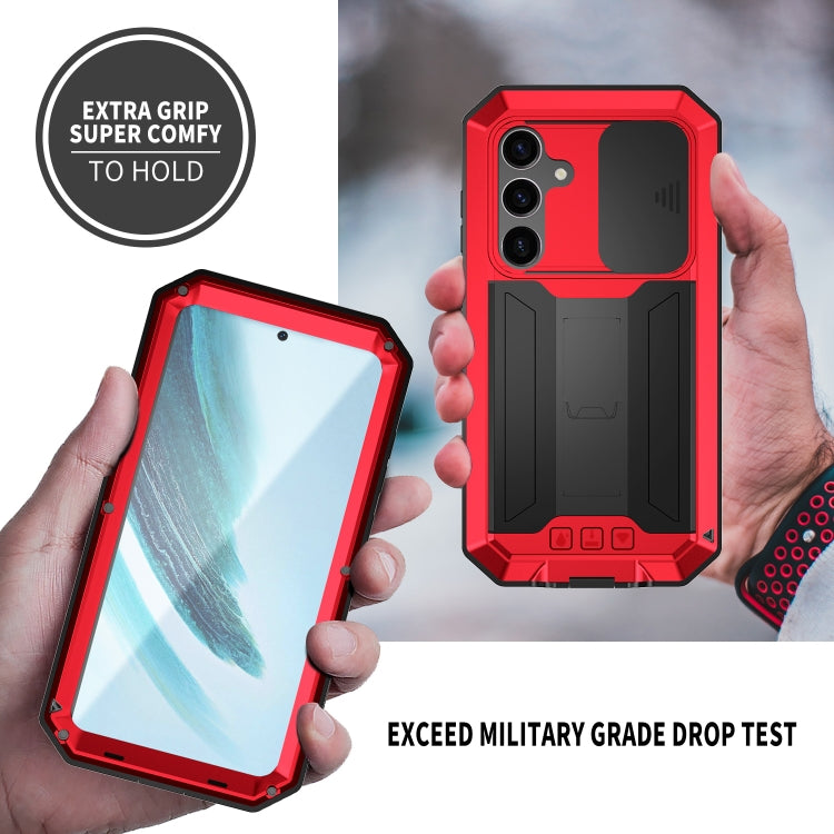 For Samsung Galaxy S24+ 5G R-JUST Sliding Camera Life Waterproof Holder Phone Case(Red) - Galaxy S24+ 5G Cases by R-JUST | Online Shopping UK | buy2fix