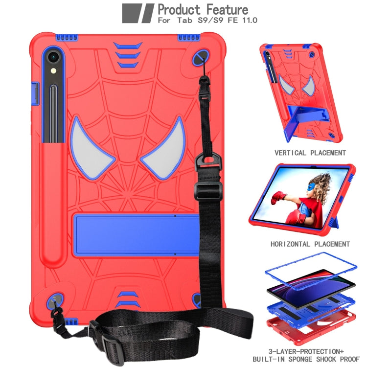 For Samsung Galaxy Tab S9 FE / S9 Fold-Holder Spider Silicone Hybrid PC Tablet Case(Red Blue) - Galaxy Tab S9 Cases by buy2fix | Online Shopping UK | buy2fix