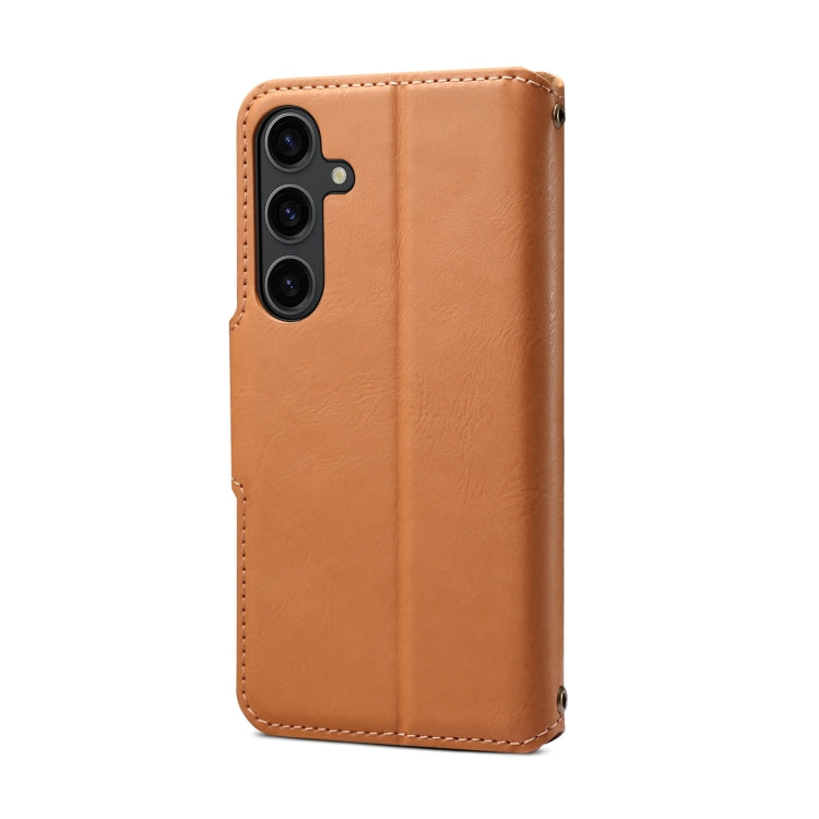 For Samsung Galaxy S24 5G Denior Cowhide Texture Wallet Style Leather Phone Case(Khaki) - Galaxy S24 5G Cases by Denior | Online Shopping UK | buy2fix