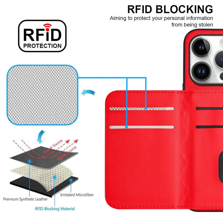 For iPhone 16 Pro Rhombic Texture Card Bag RFID Phone Case with Long Lanyard(Red) - iPhone 16 Pro Cases by buy2fix | Online Shopping UK | buy2fix