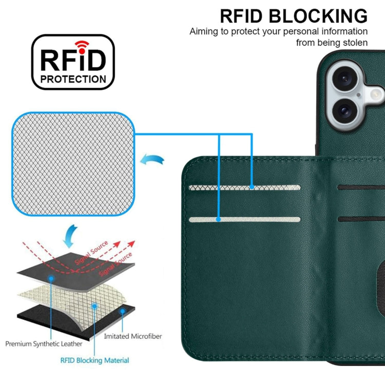 For iPhone 16 Plus Rhombic Texture Card Bag RFID Phone Case with Long Lanyard(Green) - iPhone 16 Plus Cases by buy2fix | Online Shopping UK | buy2fix