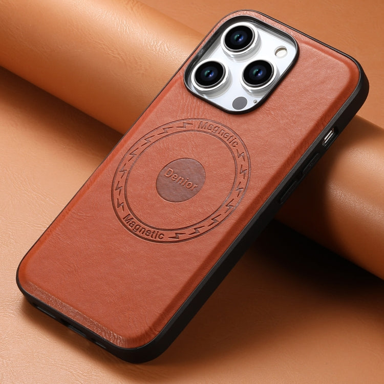 For iPhone 15 Pro Denior Cowhide Texture Leather MagSafe Phone Case(Brown) - iPhone 15 Pro Cases by Denior | Online Shopping UK | buy2fix