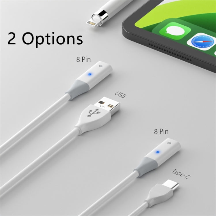 For Apple Pencil 1 USB-C / Type-C to 8 Pin Stylus Charging Cable with Indicator Light, Length:0.5m(White) - Pencil Accessories by buy2fix | Online Shopping UK | buy2fix