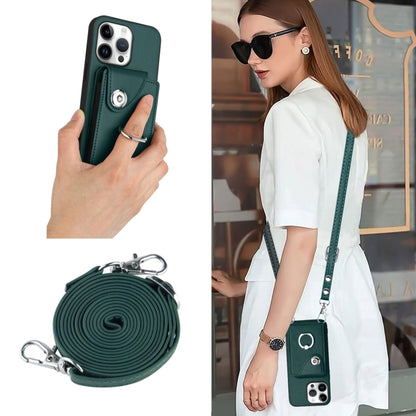 For iPhone 16 Pro Max Organ Card Bag Ring Holder Phone Case with Long Lanyard(Green) - iPhone 16 Pro Max Cases by buy2fix | Online Shopping UK | buy2fix