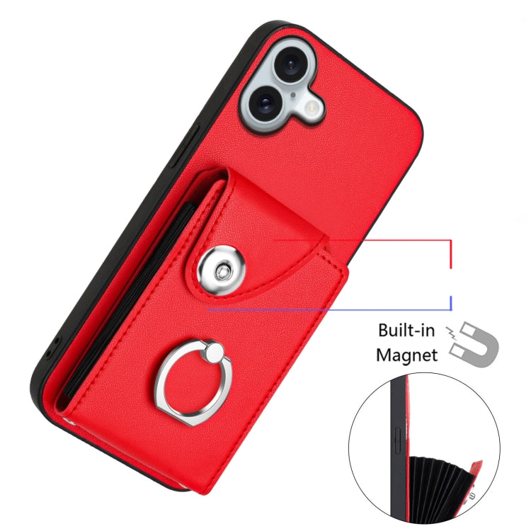 For iPhone 16 Plus Organ Card Bag Ring Holder Phone Case with Long Lanyard(Red) - iPhone 16 Plus Cases by buy2fix | Online Shopping UK | buy2fix