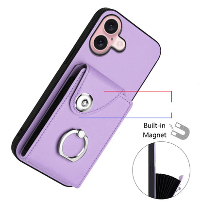 For iPhone 16 Organ Card Bag Ring Holder Phone Case with Long Lanyard(Purple) - iPhone 16 Cases by buy2fix | Online Shopping UK | buy2fix