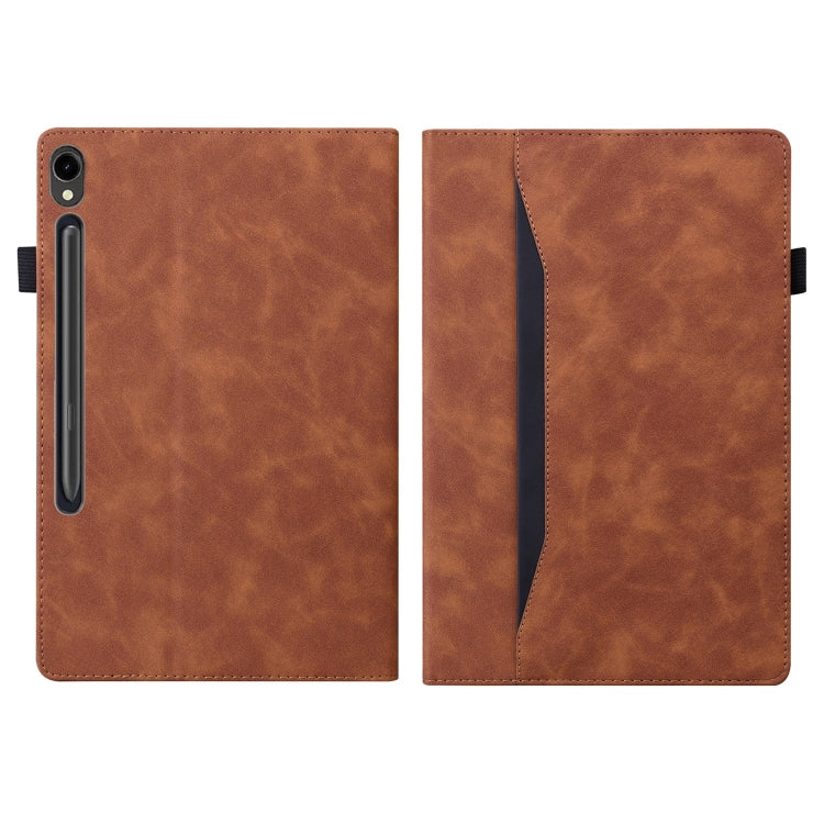 For Samsung Galaxy Tab S9 / S8 / S7 Splicing Shockproof Smart Leather Tablet Case(Brown) - Galaxy Tab S9 Cases by buy2fix | Online Shopping UK | buy2fix