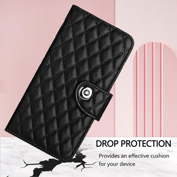 For Google Pixel 9 / Pixel 9 Pro Rhombic Texture Flip Leather Phone Case with Lanyard(Black) - Google Cases by buy2fix | Online Shopping UK | buy2fix