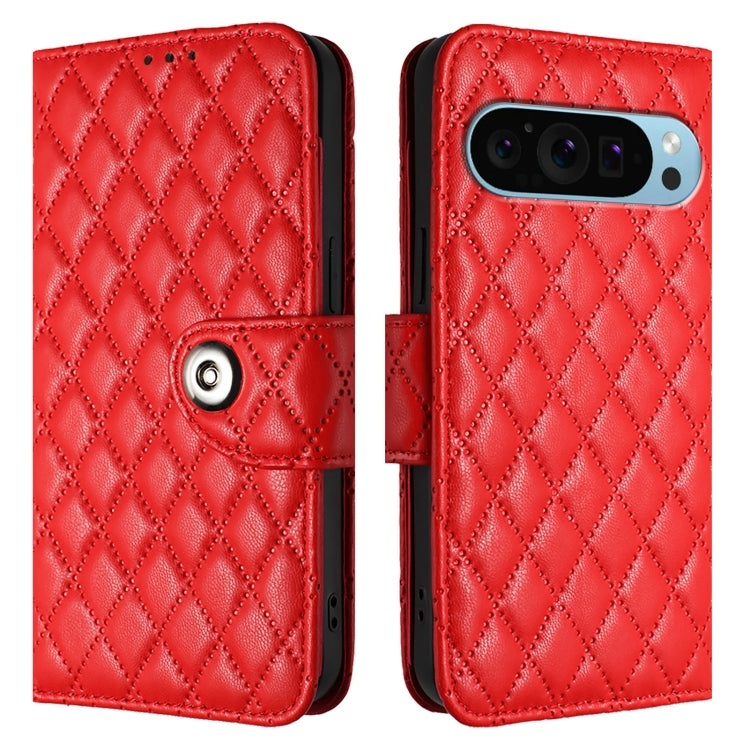 For Google Pixel 9 Pro XL Rhombic Texture Flip Leather Phone Case with Lanyard(Red) - Google Cases by buy2fix | Online Shopping UK | buy2fix