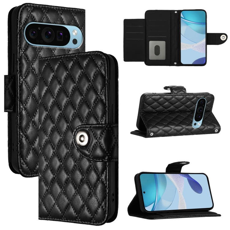 For Google Pixel 9 Pro XL Rhombic Texture Flip Leather Phone Case with Lanyard(Black) - Google Cases by buy2fix | Online Shopping UK | buy2fix