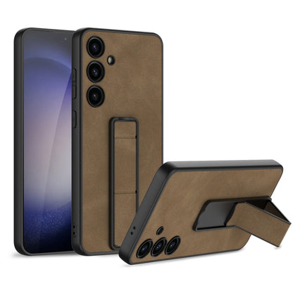 For Samsung Galaxy S24 5G GKK Skin Feel Frosted Leather Fold Holder Phone Case(Brown) - Galaxy S24 5G Cases by GKK | Online Shopping UK | buy2fix