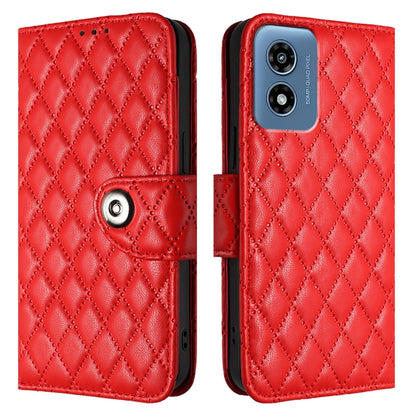 For Motorola Moto G Play 5G 2024 Rhombic Texture Flip Leather Phone Case with Lanyard(Red) - Motorola Cases by buy2fix | Online Shopping UK | buy2fix