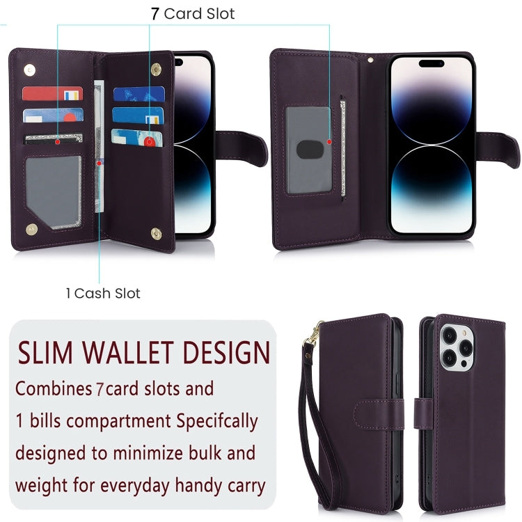 For iPhone 16 Pro Max Multi-Card Wallet RFID Leather Phone Case(Dark Purple) - iPhone 16 Pro Max Cases by buy2fix | Online Shopping UK | buy2fix