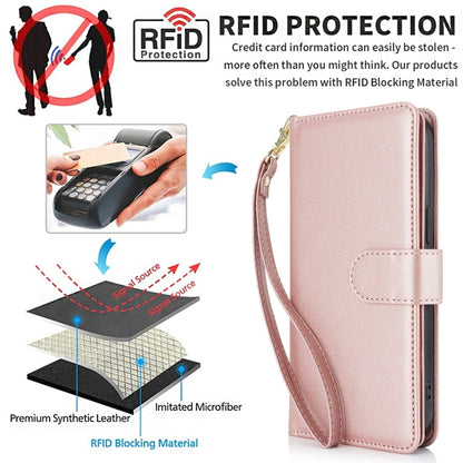 For iPhone 16 Multi-Card Wallet RFID Leather Phone Case(Rose Gold) - iPhone 16 Cases by buy2fix | Online Shopping UK | buy2fix