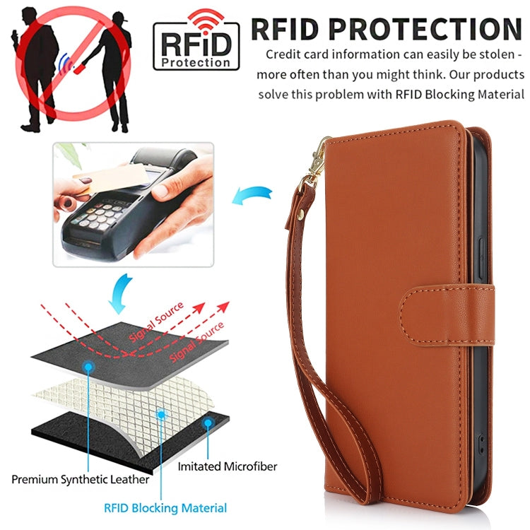 For Samsung Galaxy S24 / S25 5G Multi-Card Wallet RFID Leather Phone Case(Brown) - Galaxy S24 5G Cases by buy2fix | Online Shopping UK | buy2fix