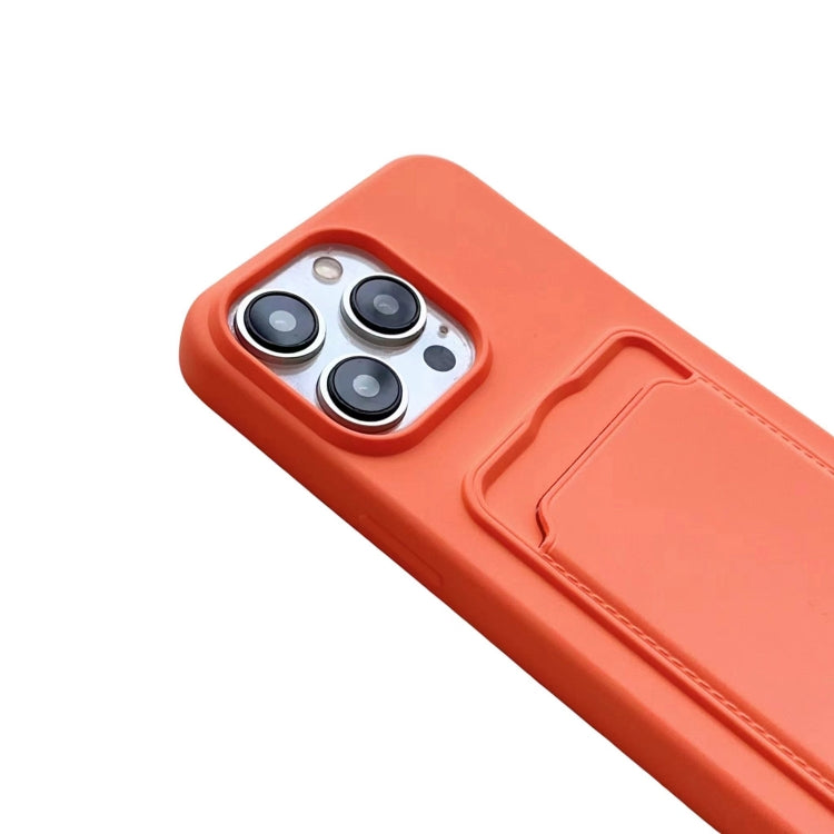 For iPhone 16 Pro Card Slot Liquid Silicone Phone Case with Lanyard(Orange) - iPhone 16 Pro Cases by buy2fix | Online Shopping UK | buy2fix