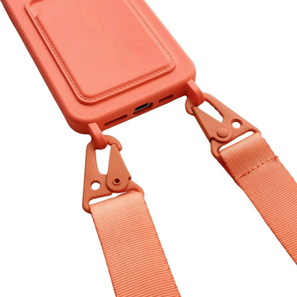 For iPhone 16 Plus Card Slot Liquid Silicone Phone Case with Lanyard(Rose Red) - iPhone 16 Plus Cases by buy2fix | Online Shopping UK | buy2fix