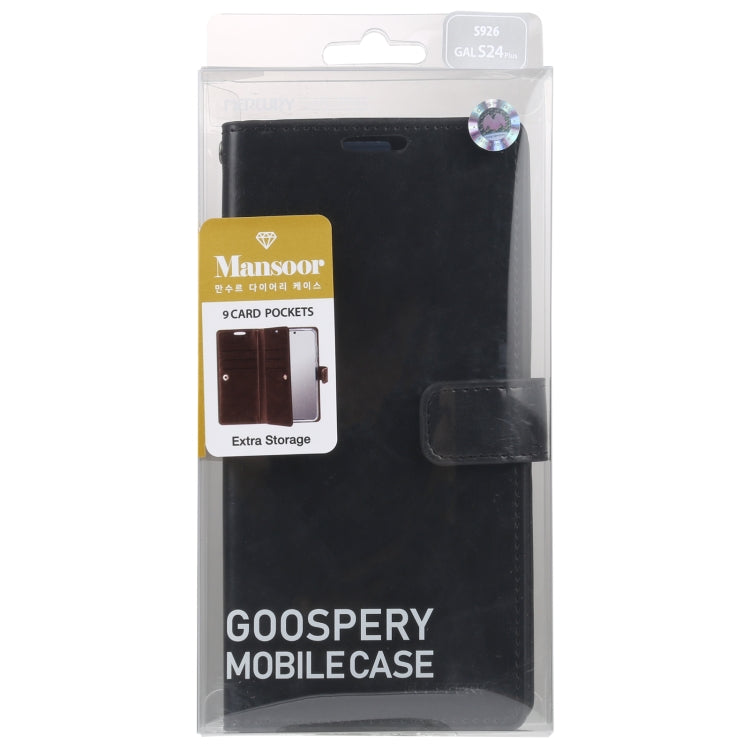 For Samsung Galaxy S24+ 5G GOOSPERY MANSOOR DIARY 9 Card Slots Leather Phone Case(Black) - Galaxy S24+ 5G Cases by GOOSPERY | Online Shopping UK | buy2fix