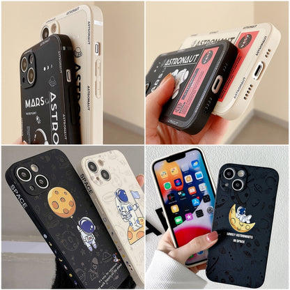 For iPhone 16 Plus Astronaut Pattern Silicone Straight Edge Phone Case(Planet Landing-White) - iPhone 16 Plus Cases by buy2fix | Online Shopping UK | buy2fix