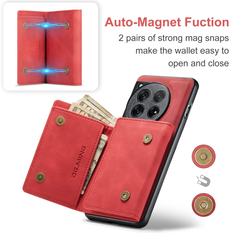 For OnePlus 12 DG.MING M1 Series 3-Fold Multi Card Wallet + Magnetic Phone Case(Red) - OnePlus Cases by DG.MING | Online Shopping UK | buy2fix