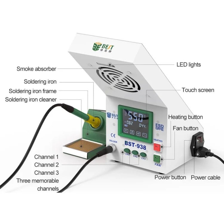 BEST BST-938 LED Electric Iron Smoking Instrument Smoke Purifier Soldering Station with Exhaust Fan, US Plug - Soldering Iron Set by BEST | Online Shopping UK | buy2fix