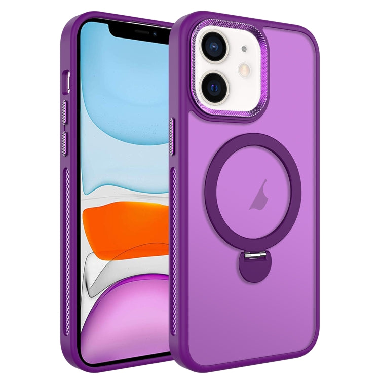 For iPhone 11 MagSafe Magnetic Holder Breathable Phone Case(Purple) - iPhone 11 Cases by buy2fix | Online Shopping UK | buy2fix