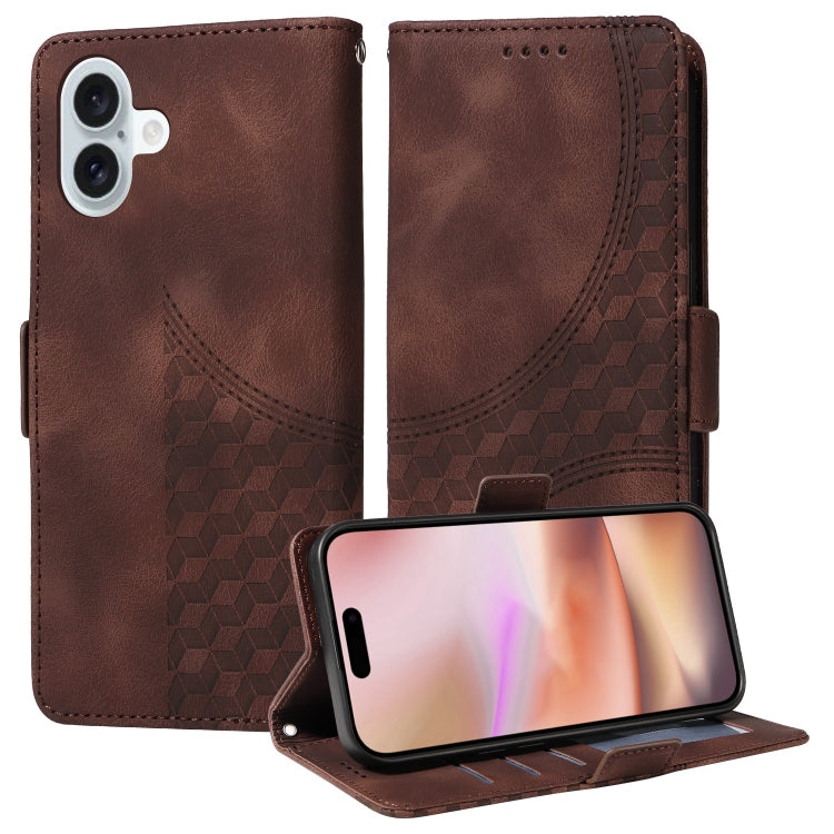 For iPhone 16 Plus Embossed Rhombus Starry Leather Phone Case(Brown) - More iPhone Cases by buy2fix | Online Shopping UK | buy2fix