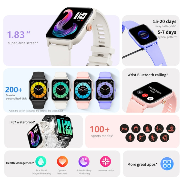 QS13 1.83 inch BT5.2 Smart Sport Watch, Support Bluetooth Call / Sleep / Blood Sugar / Blood Oxygen / Heart Rate / Blood Pressure Health Monitor(White) - Smart Watches by buy2fix | Online Shopping UK | buy2fix