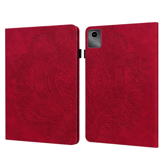 For Lenovo Tab M11 / Xiaoxin Pad 11 2024 Peacock Embossed Pattern Leather Tablet Case(Red) - Lenovo by buy2fix | Online Shopping UK | buy2fix