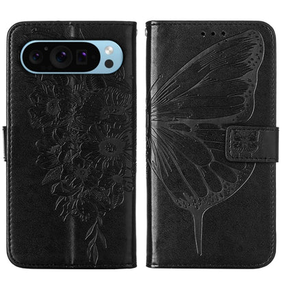 For Google Pixel 9 Embossed Butterfly Leather Phone Case(Black) - Google Cases by buy2fix | Online Shopping UK | buy2fix