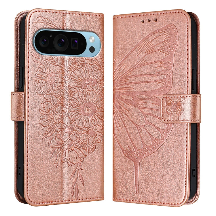 For Google Pixel 9 Pro XL Embossed Butterfly Leather Phone Case(Rose Gold) - Google Cases by buy2fix | Online Shopping UK | buy2fix