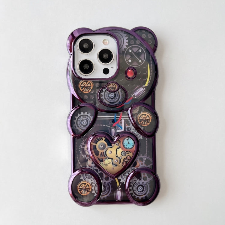 For iPhone 16 Pro Max Bear Shaped Embossed Electroplated TPU Phone Case(Purple) - iPhone 16 Pro Max Cases by buy2fix | Online Shopping UK | buy2fix