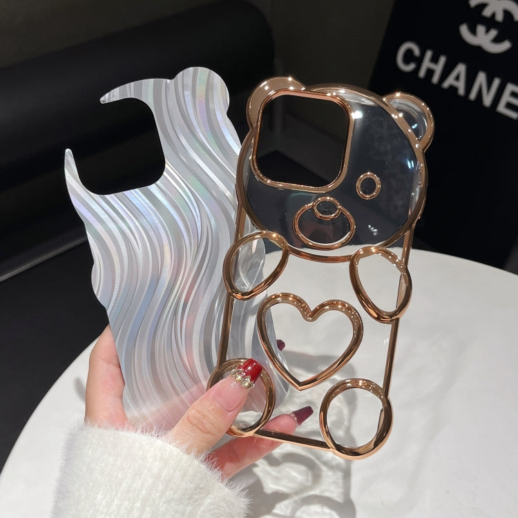 For iPhone 16 Pro Max Bear Shaped Embossed Electroplated Laser TPU Phone Case(Blue) - iPhone 16 Pro Max Cases by buy2fix | Online Shopping UK | buy2fix