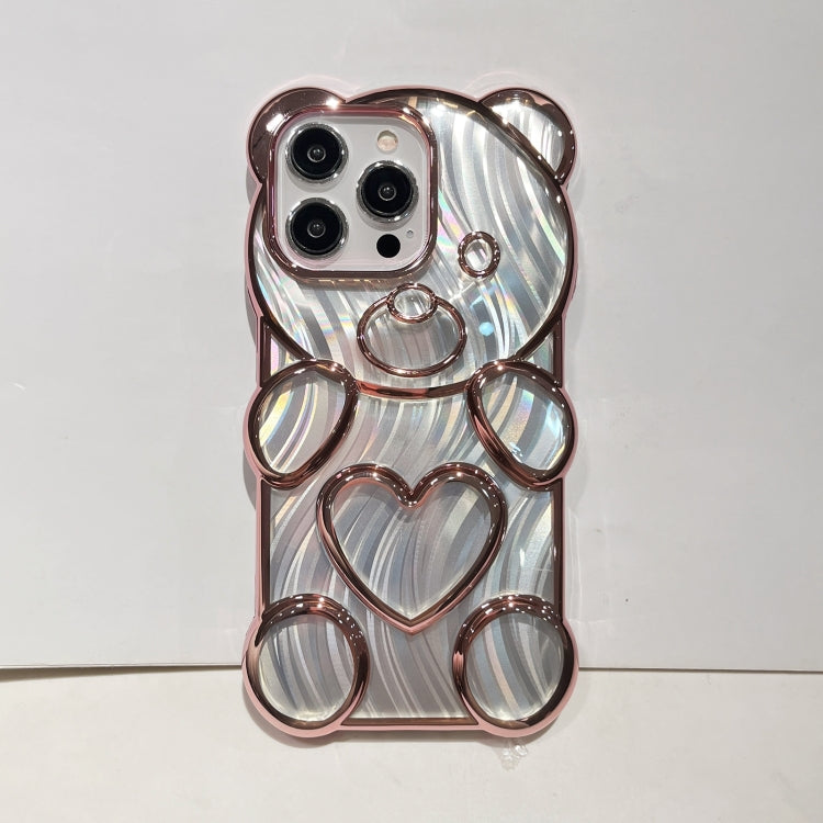 For iPhone 16 Pro Max Bear Shaped Embossed Electroplated Laser TPU Phone Case(Purple) - iPhone 16 Pro Max Cases by buy2fix | Online Shopping UK | buy2fix