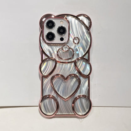 For iPhone 16 Pro Bear Shaped Embossed Electroplated Laser TPU Phone Case(Blue) - iPhone 16 Pro Cases by buy2fix | Online Shopping UK | buy2fix