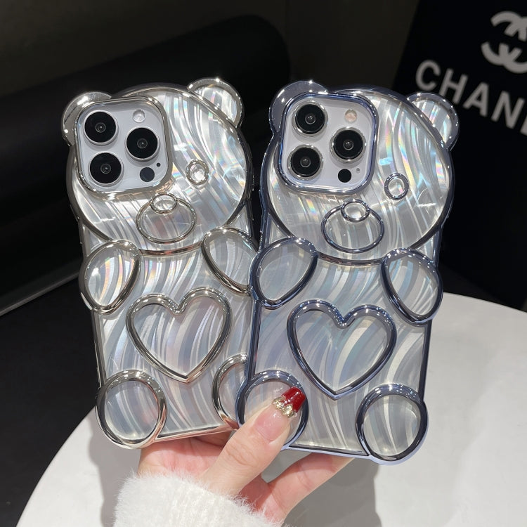 For iPhone 16 Pro Bear Shaped Embossed Electroplated Laser TPU Phone Case(Blue) - iPhone 16 Pro Cases by buy2fix | Online Shopping UK | buy2fix