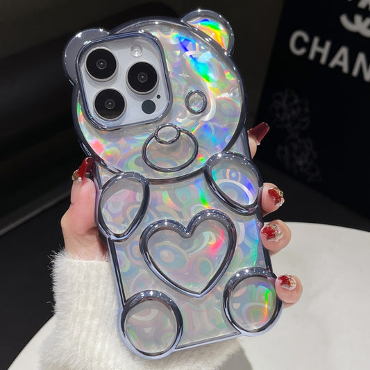 For iPhone 16 Pro Max Bear Shape Electroplated Laser TPU Phone Case(Blue) - iPhone 16 Pro Max Cases by buy2fix | Online Shopping UK | buy2fix