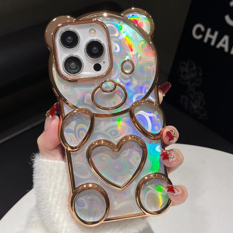 For iPhone 16 Pro Bear Shape Electroplated Laser TPU Phone Case(Gold) - iPhone 16 Pro Cases by buy2fix | Online Shopping UK | buy2fix