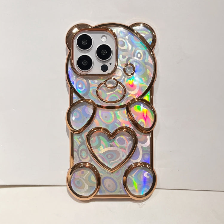 For iPhone 16 Bear Shape Electroplated Laser TPU Phone Case(Gold) - iPhone 16 Cases by buy2fix | Online Shopping UK | buy2fix