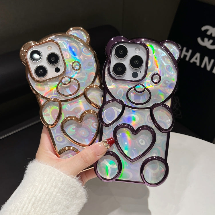 For iPhone 16 Bear Shape Electroplated Laser TPU Phone Case(Pink) - iPhone 16 Cases by buy2fix | Online Shopping UK | buy2fix