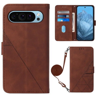 For Google Pixel 9 Crossbody 3D Embossed Flip Leather Phone Case(Brown) - Google Cases by buy2fix | Online Shopping UK | buy2fix