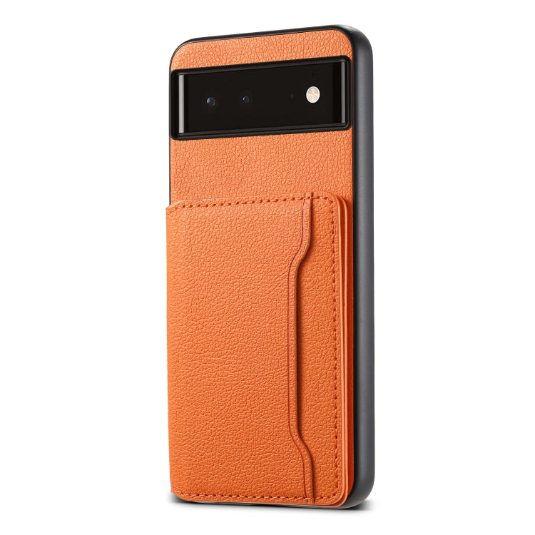 For Google Pixel 6 Calf Texture Card Bag Design Full Coverage Phone Case(Orange) - Google Cases by buy2fix | Online Shopping UK | buy2fix