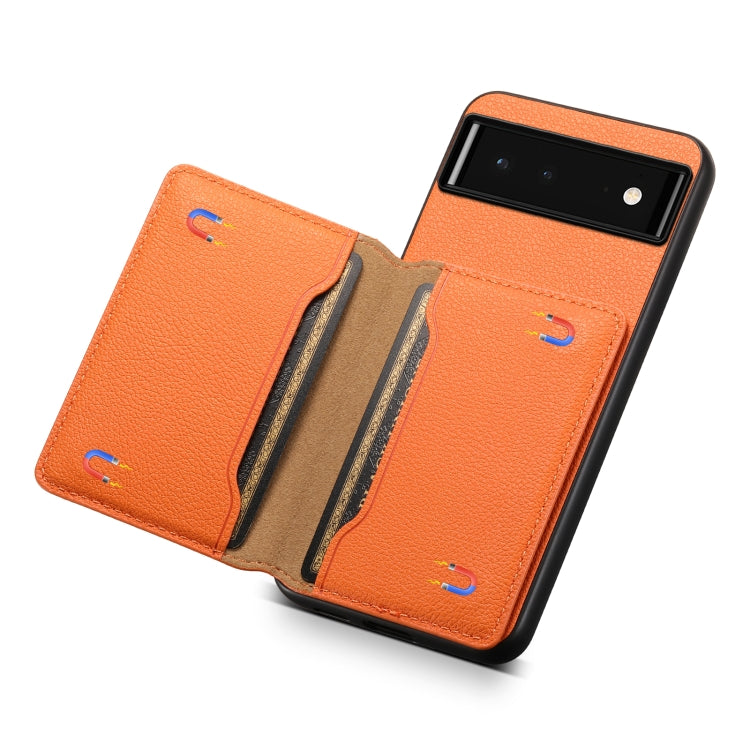 For Google Pixel 6 Calf Texture Card Bag Design Full Coverage Phone Case(Orange) - Google Cases by buy2fix | Online Shopping UK | buy2fix