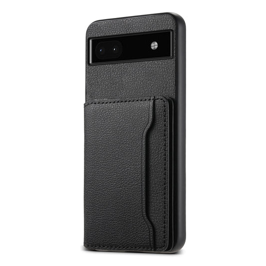 For Google Pixel 6a Calf Texture Card Bag Design Full Coverage Phone Case(Black) - Google Cases by buy2fix | Online Shopping UK | buy2fix